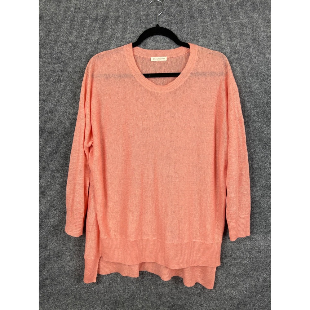 Eileen‎ Fisher Sweater Women's Petite PXL Coral Pink Excellent Linen Blend Knit